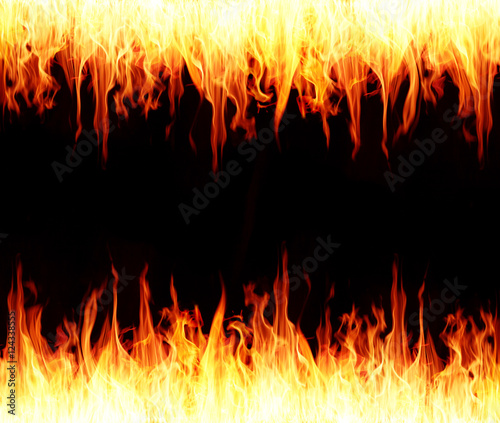 Seamless fire and flame border, fire burning background