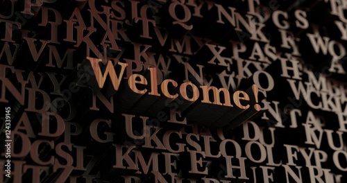Welcome! - Wooden 3D rendered letters/message. Can be used for an online banner ad or a print postcard.