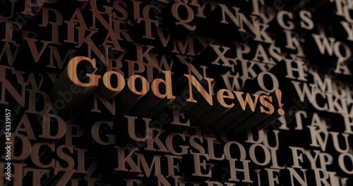 Good News! - Wooden 3D rendered letters/message. Can be used for an online banner ad or a print postcard.