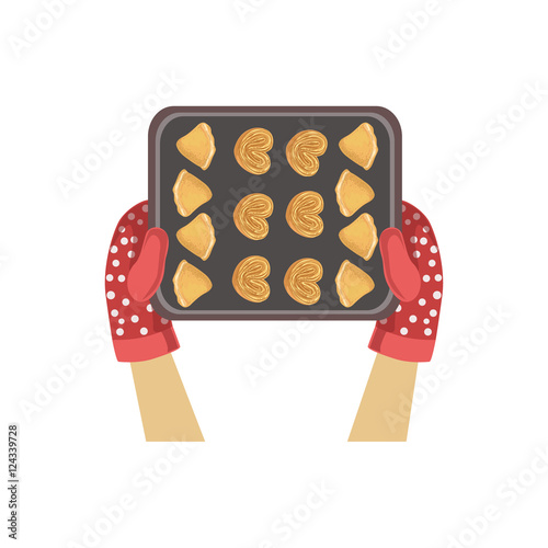 Child With Cookie Tray Illustration  Only Hands Visible From Above