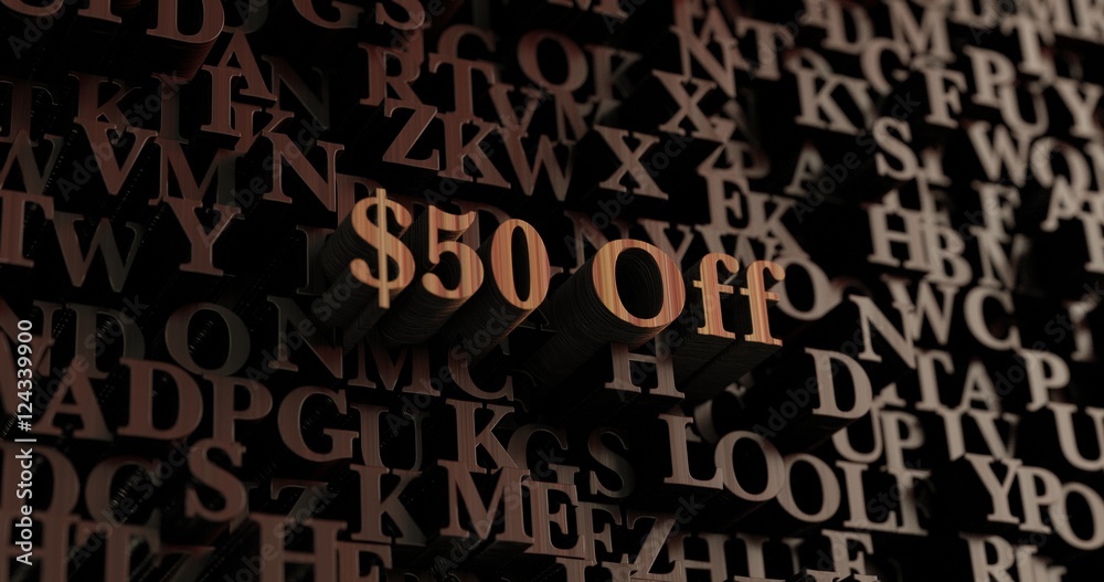 $50 Off - Wooden 3D rendered letters/message. Can be used for an online banner ad or a print postcard. $50 Off - Wooden 3D rendered letters/message. Can be used for an online banner ad or a print postcard.