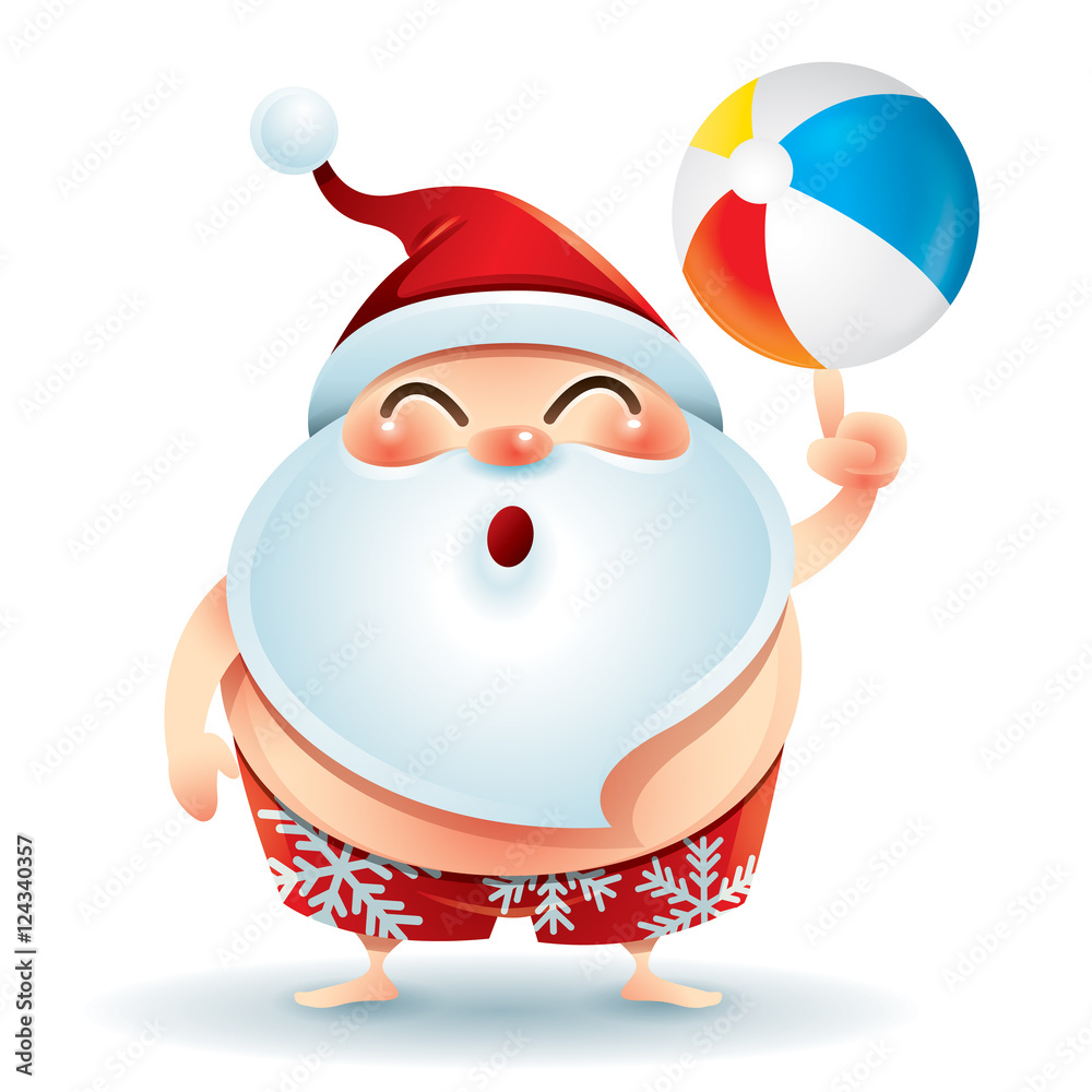 Santa Claus wearing swimsuit holding a beach ball Stock Vector Adobe Stock