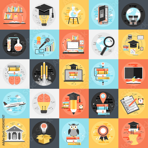 Flat icons set online education
