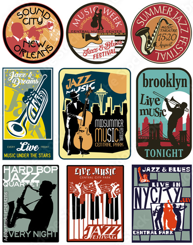 Editable vector label of jazz and blues music for poster, shirt, sticker, flyer and others