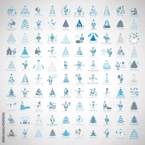 Christmas Icons Set -Isolated On Gray Background.Vector Illustration,Graphic Design.For Web,Websites,App,Print,Presentation Templates,Mobile Applications And Promotional Materials, Hand Drawn 