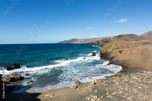 Rock coast near La Pared village on the south western part of Fuerteventura . Canary Islands  Spain