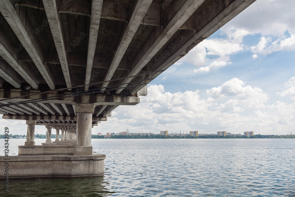 A long concrete bridge across the Dnieper River. Ukraine. A long concrete bridge across the Dnieper River. Ukraine.