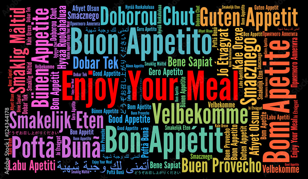Enjoy your meal in different languages word cloud Enjoy your meal in different languages word cloud