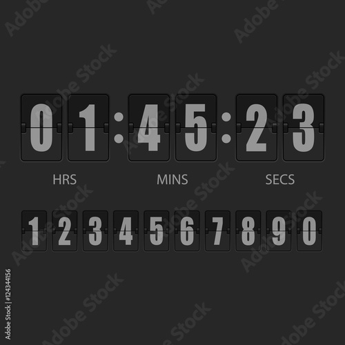 Scoreboard countdown timer. Isolated on black background. Vector illustration, eps 10.
