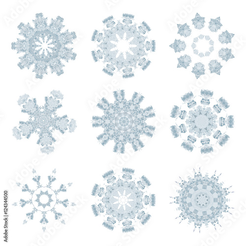 Snowflakes polygonal mosaic template collection in low poly styl
