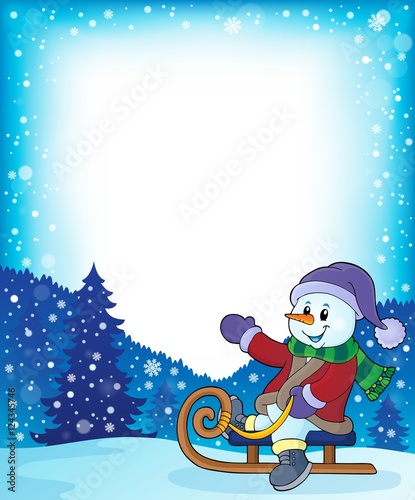 Snowman on sledge theme image 4