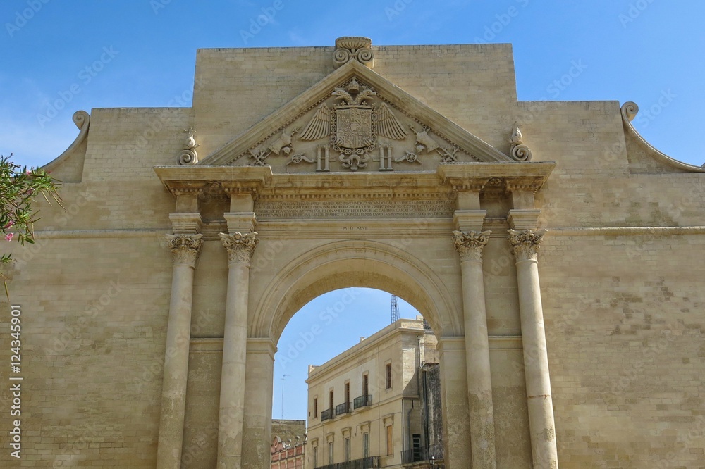 Porta Napoli, Lecce, Italy. This city gate into the old town was erected in 1548.
