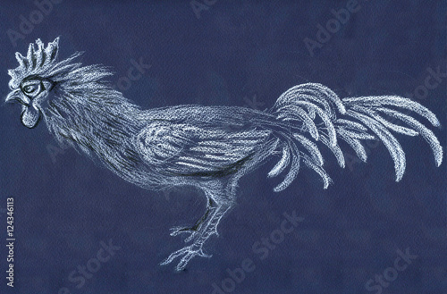 Rooster - pastel drawing, poster, wallpaper. 