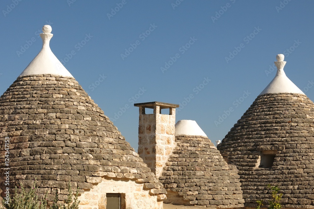 Trulli trullo in Apulia (Puglia) Italy. These dry stone structures with a conical roof are specific to the Itria Valley. 