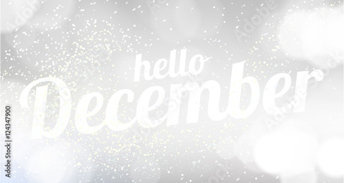 Hello December white vector card. modern soft color background