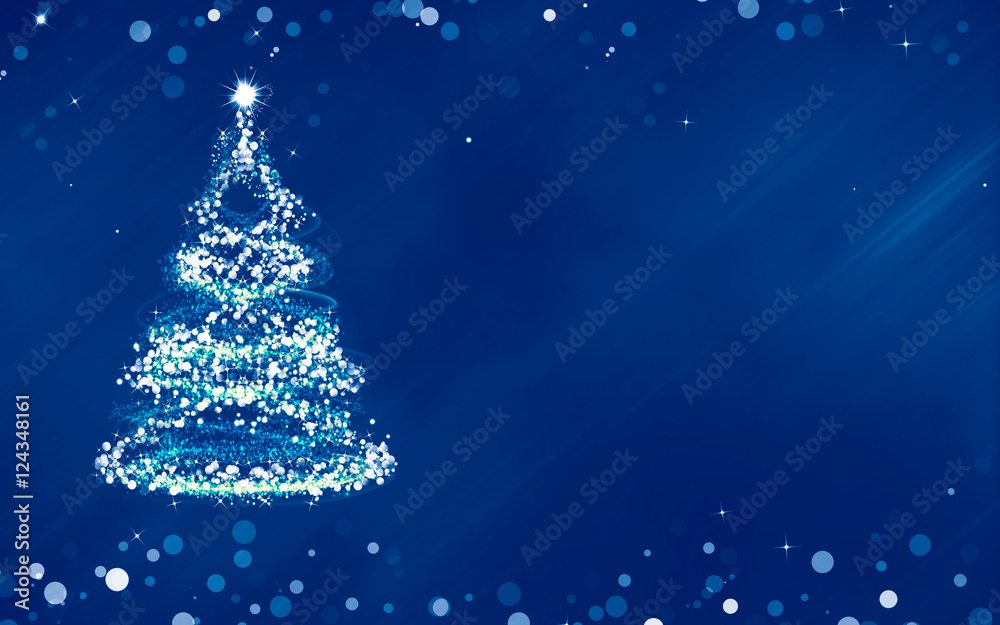 Christmas blue background bokeh with Christmas tree Christmas blue background bokeh with Christmas tree