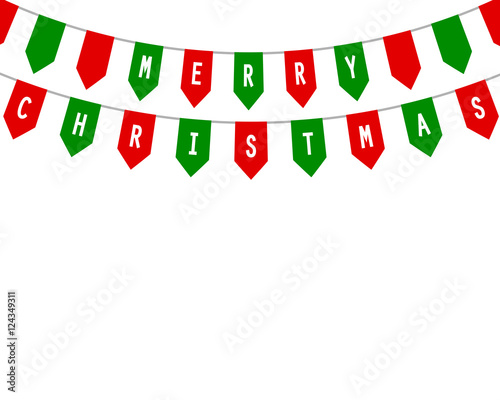 Decorative flags on greeting card happy Christmas photo