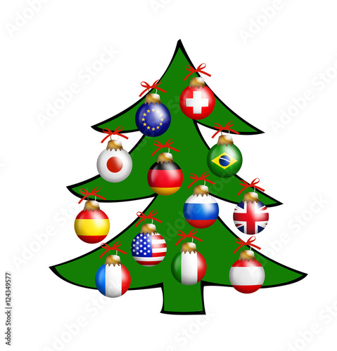 Tannenbaum mit Internationalen Christbaumkugeln