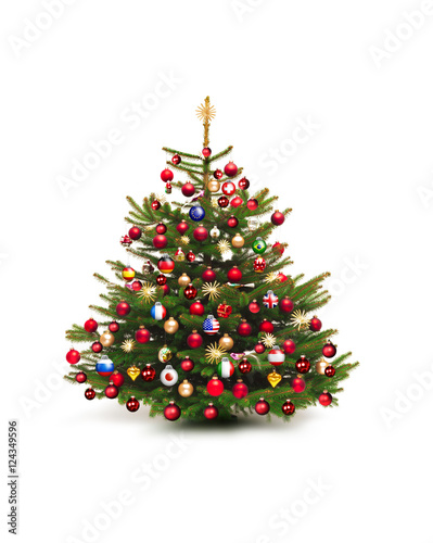 Tannenbaum mit Internationalen Christbaumkugeln