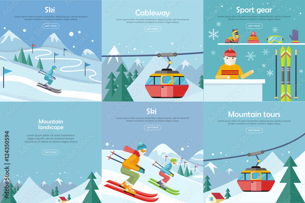 Set of Winter Leisure Vector Flat Style Banners