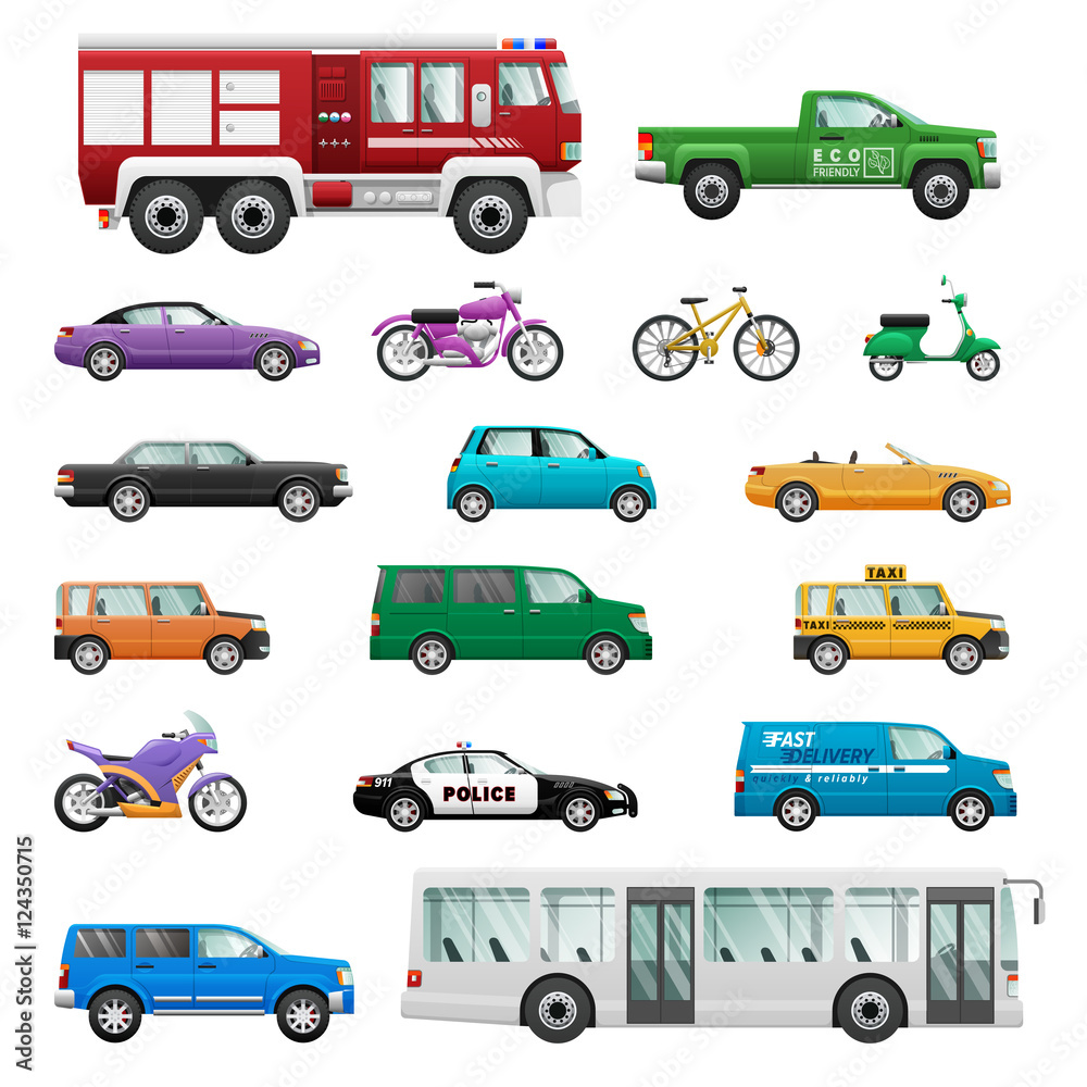 Big Set of wheeled transport in Flat design. Big Set of wheeled transport in Flat design.