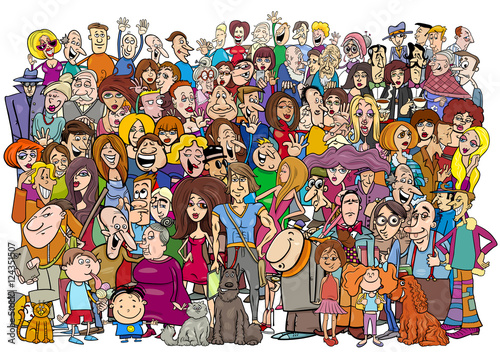 cartoon people in the crowd