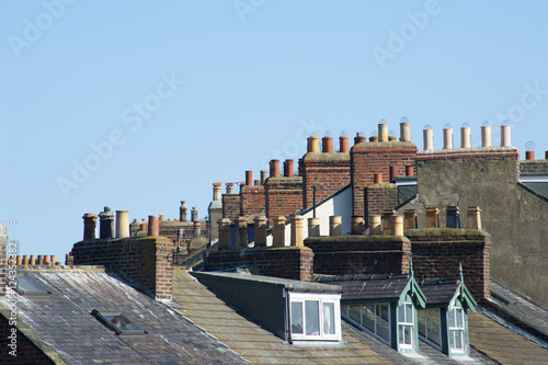Rows of chimney pots on rooftops