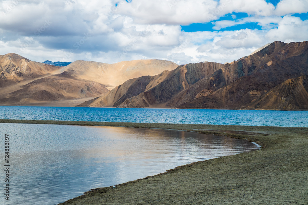 Pangong Lake with mountain and blue sky, Leh Ladakh