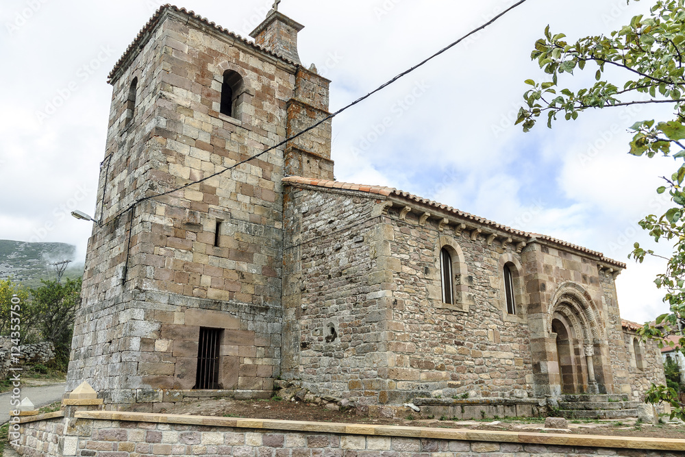 sight of the Romanesque church of St Martin Bishop in the Salcedillo town in Palencia, Castile and León, Spain