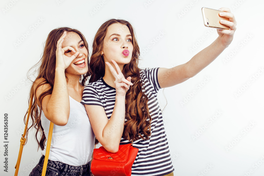 Best Friends Teenage Girls Together Having Fun, Posing Emotional On White  Background, Besties Happy Smiling, Lifestyle People Concept Stock Photo,  Picture and Royalty Free Image. Image 128817635.