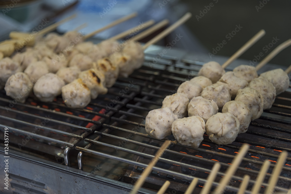 Meatball - Thai street  food meatball grilled. 
