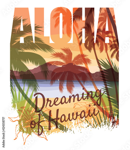 Tropical beach summer print with slogan.