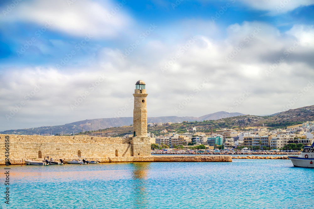 Rethymno old Venetian harbor with the Egyptian lighthouse