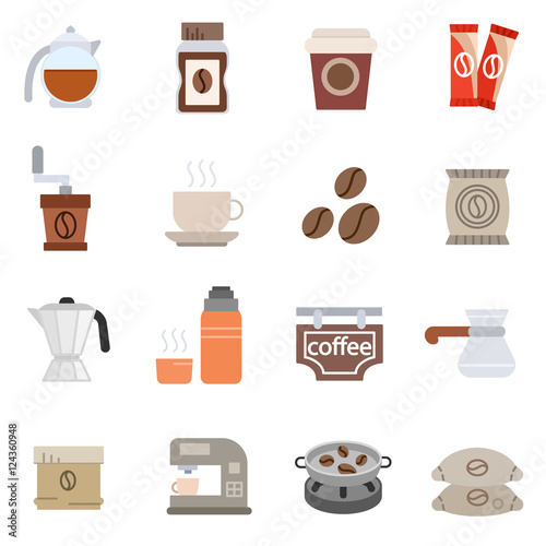 coffee, icons set. coffee beverage, isolated vector illustration