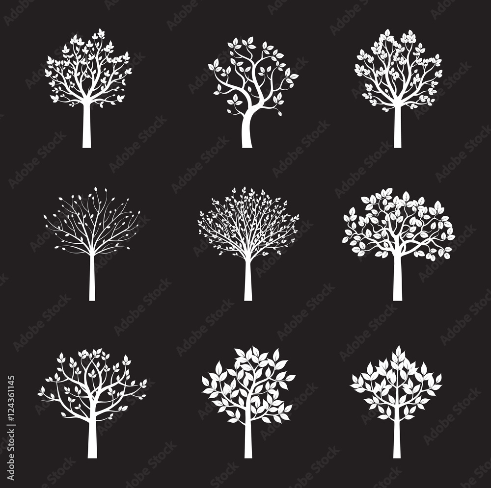 Set of white vector trees. Vector Illustration. Stock Vector | Adobe Stock