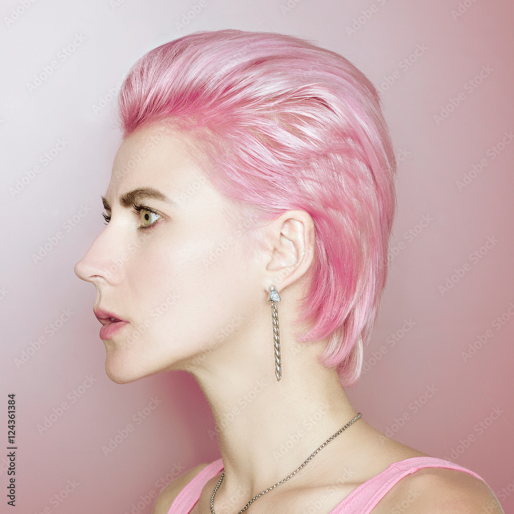 Fashionable hair girl pink vanilla color