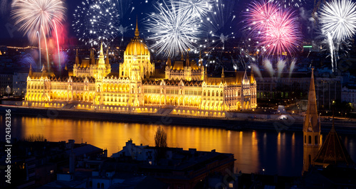 new Year in the city - Budapest Parliament with fireworks © Melinda Nagy