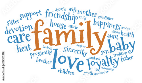 Family word cloud on white background, social concept, vector illustration.