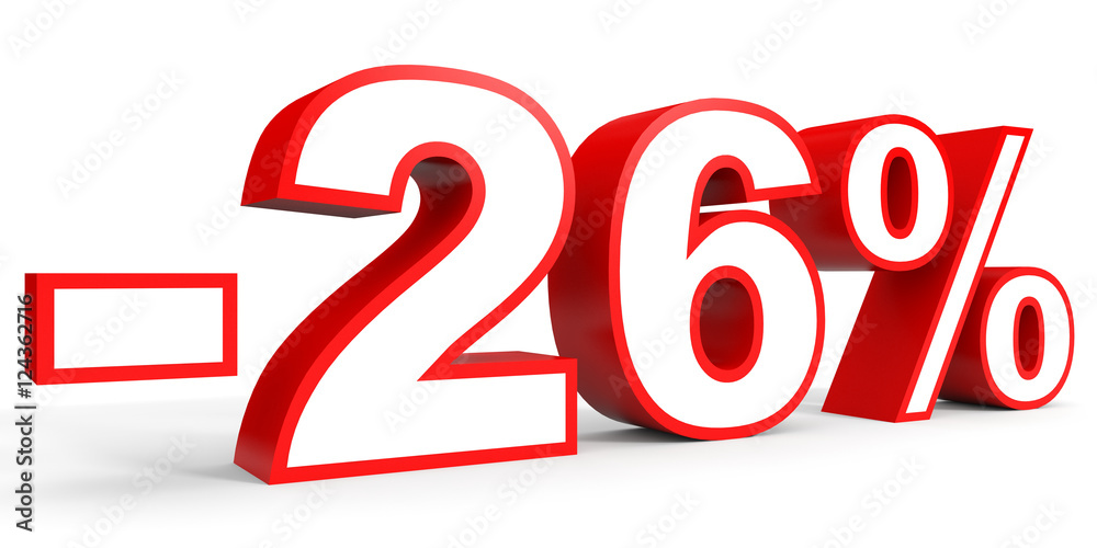 Discount 26 percent off. 3D illustration on white background. Discount 26 percent off. 3D illustration on white background.