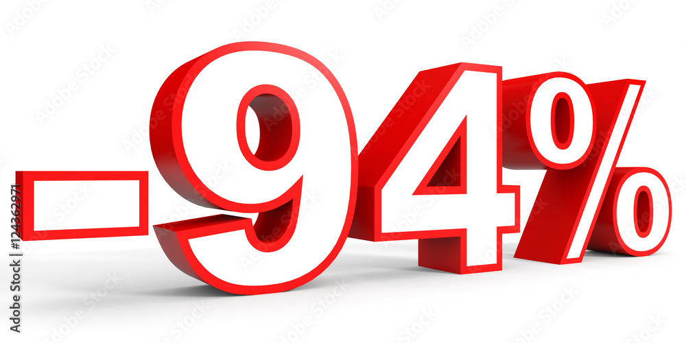Discount 94 percent off. 3D illustration on white background.