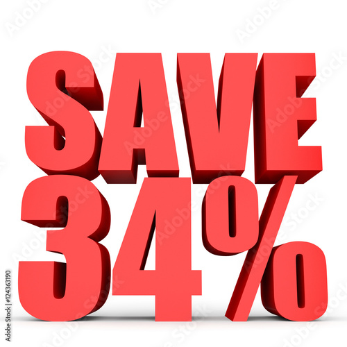 Discount 34 percent off. 3D illustration on white background.