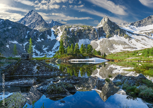 Beautiful summer landscape, mountain lake, Russia, Siberia, Altai mountains, Katun ridge.