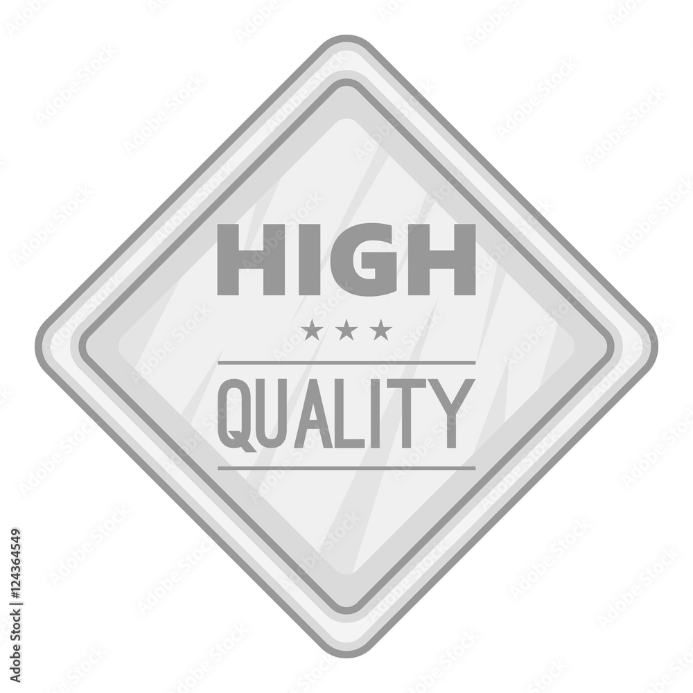 Label high quality icon. Gray monochrome illustration of label high quality vector icon for web Label high quality icon. Gray monochrome illustration of label high quality vector icon for web
