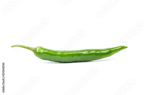 Green chilli pepper on white background.