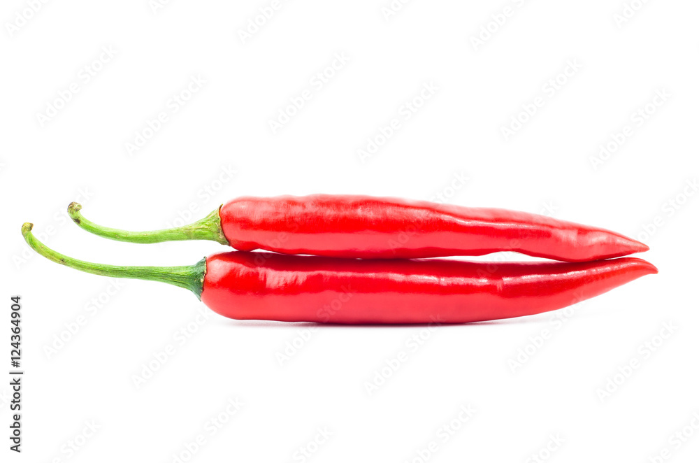 Red chilli pepper on white background.