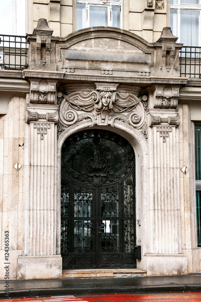Architectural decoration of the facade of the old house in Budap