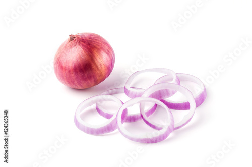 Red sliced onion isolated on white background