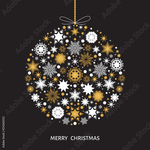 Christmas tree decoration  with  gold and white  snowflakes.