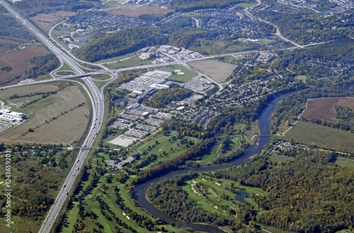 Wall Mural aerial view of neighborhoods along the Grand River in  Kitchener Waterloo, Ontar