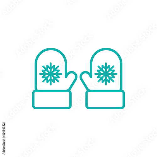 mitten glove pair potholder thin line outline blue icon on white